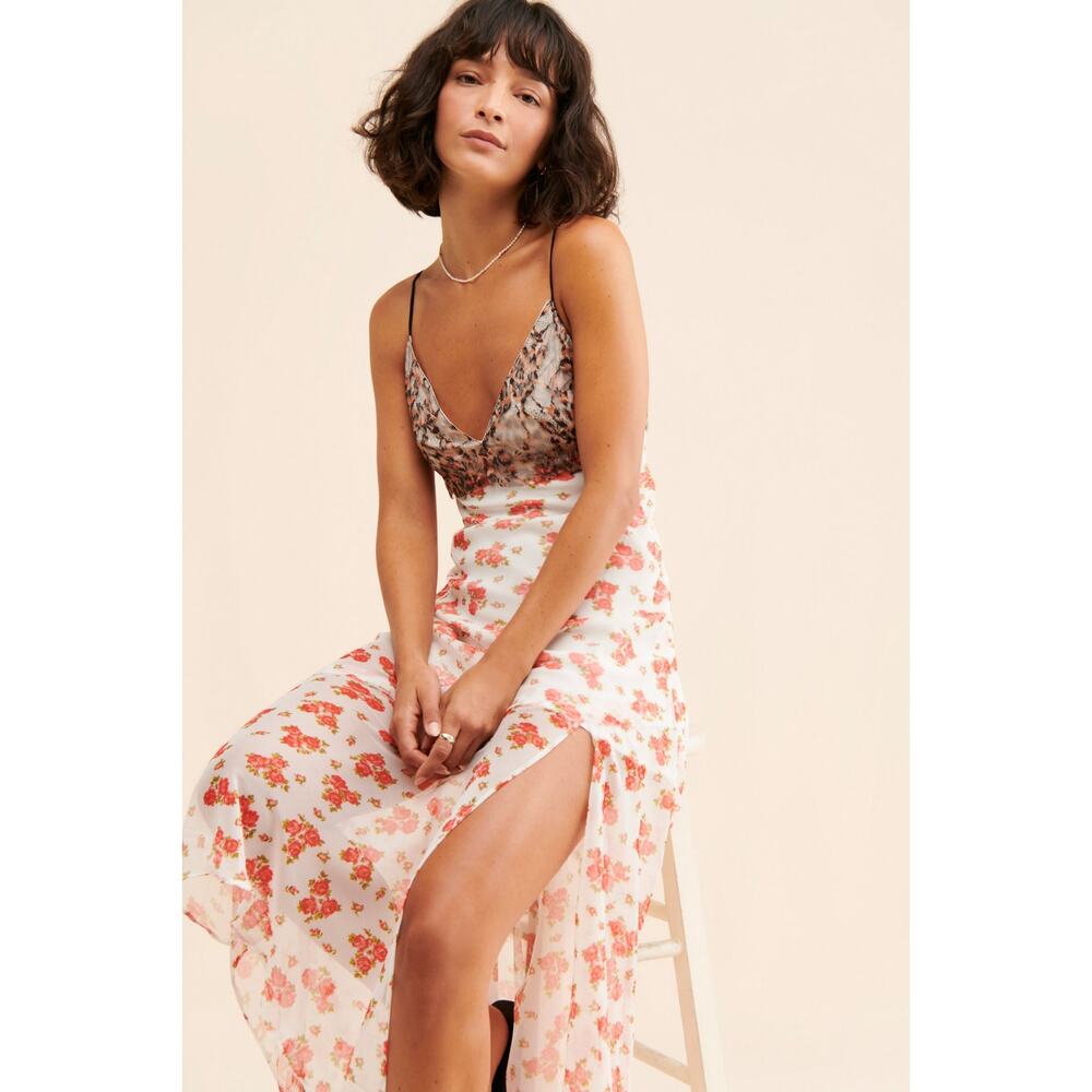 Urban Outfitters Harper Lace Floral Midi Dress XS Neo-Nostalgia